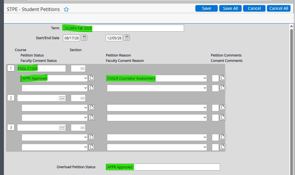 Fill in the following fields