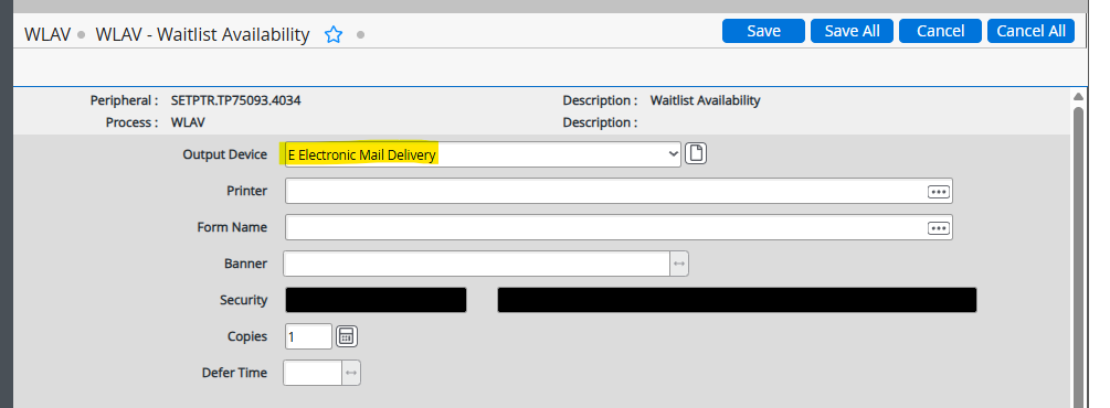 Enter E in Output Device
